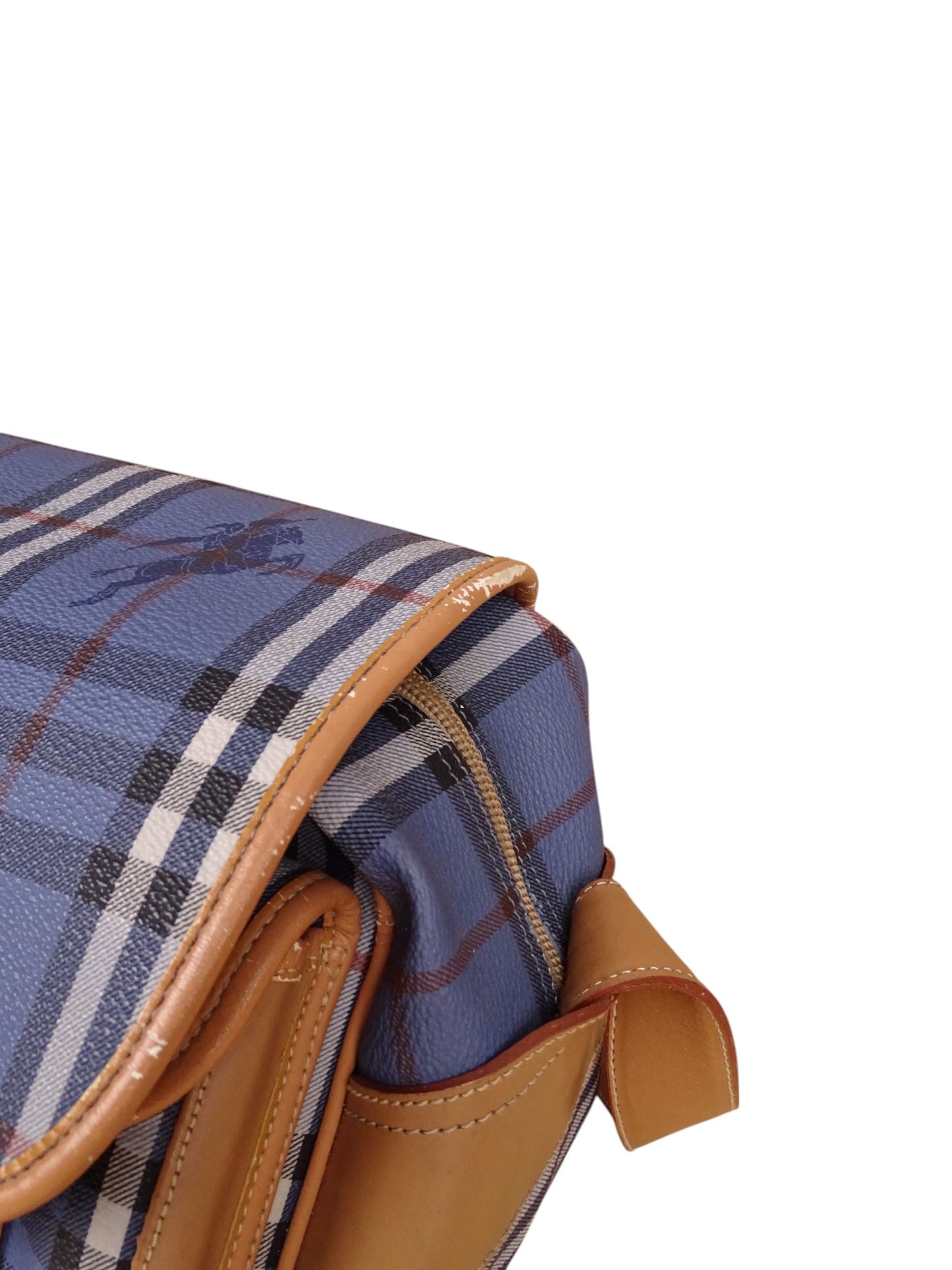 Sacoche Burberry Voyage Nova Check Cuir PVC Bleu Doré Vintage 70/80'