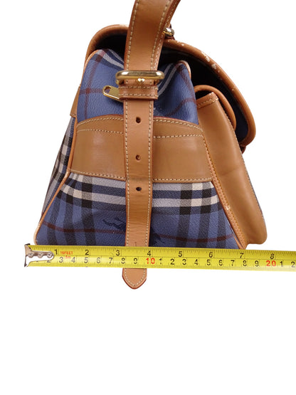Sacoche Burberry Voyage Nova Check Cuir PVC Bleu Doré Vintage 70/80'