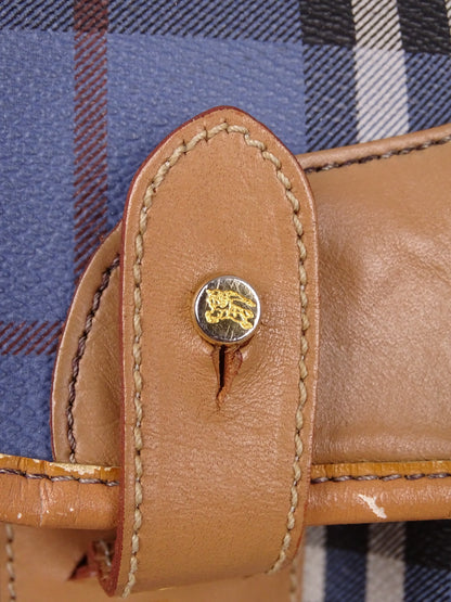 Sacoche Burberry Voyage Nova Check Cuir PVC Bleu Doré Vintage 70/80'