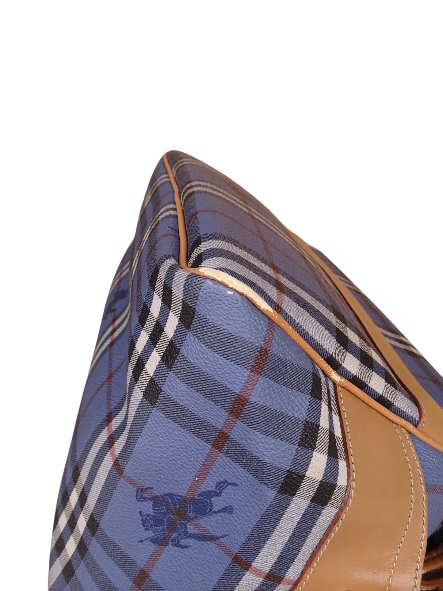 Sacoche Burberry Voyage Nova Check Cuir PVC Bleu Doré Vintage 70/80'