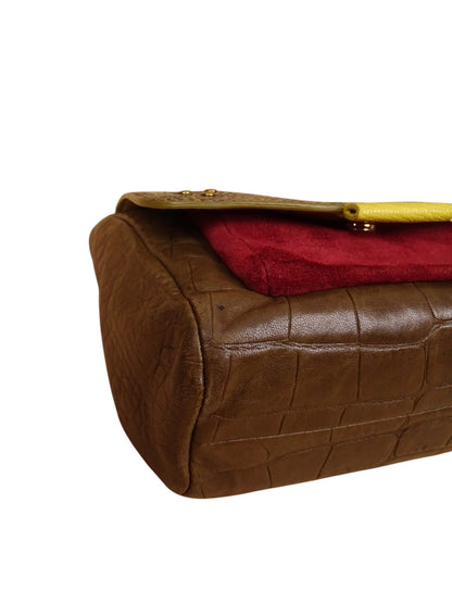Sac Jérôme Dreyfuss Lulu S Croco Daim Marron Rose