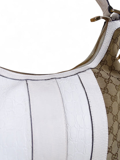 Gucci Secret Canvas Sac Medium Crocodile Toile Monogramme Web Blanc Beige