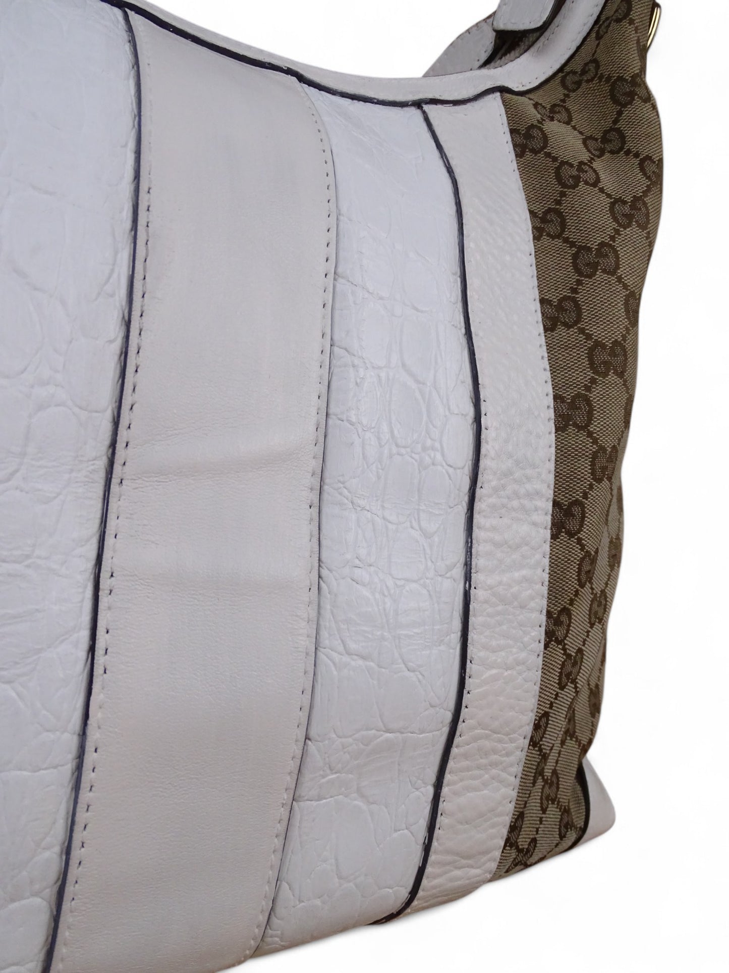 Gucci Secret Canvas Sac Medium Crocodile Toile Monogramme Web Blanc Beige