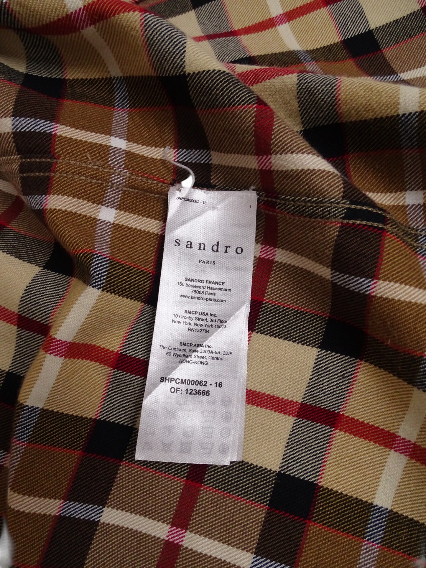 Sandro Chemise Tartan Écossais Beige Épais XS Homme