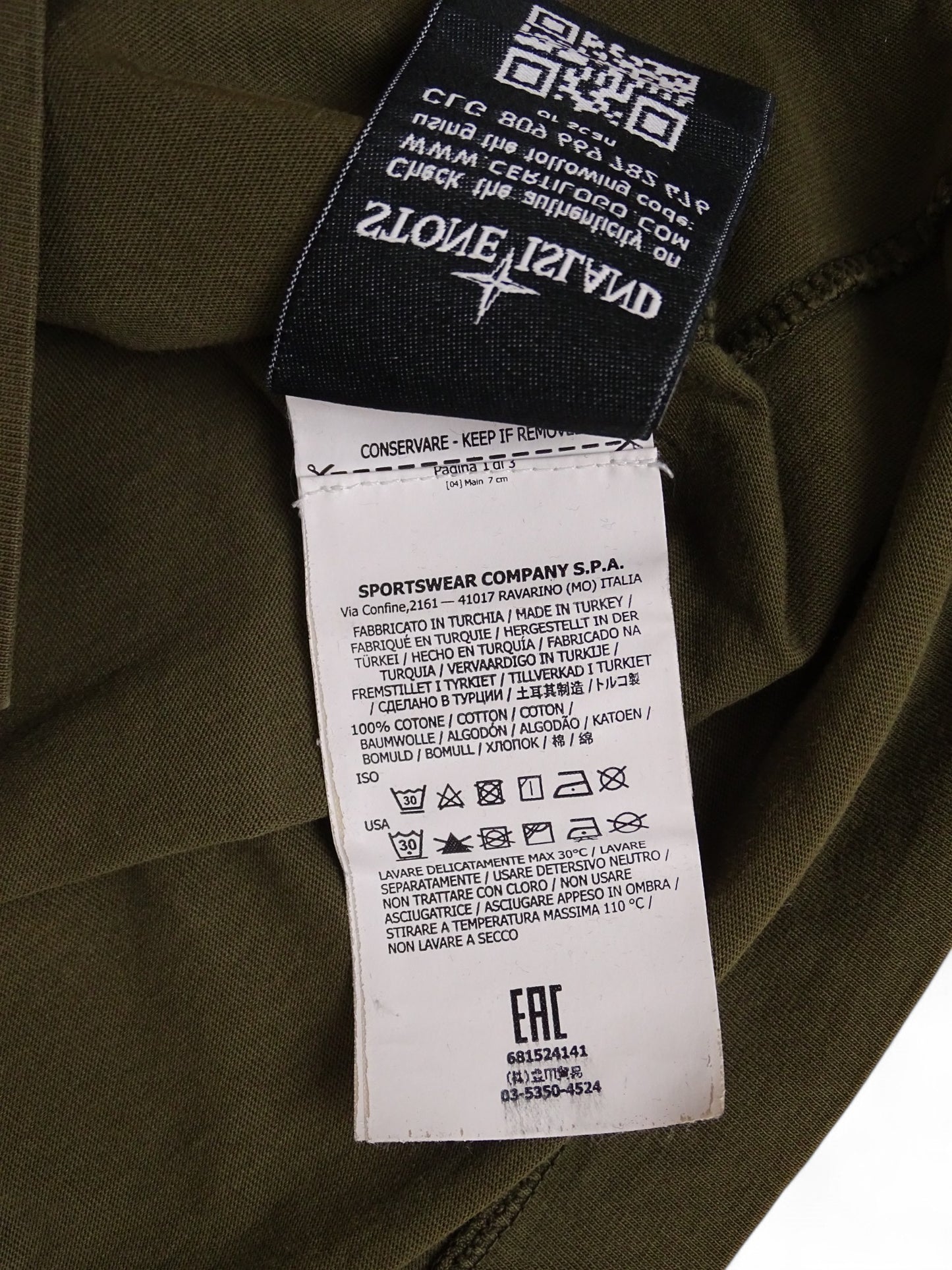Stone Island T-shirt Kaki Logo M Homme