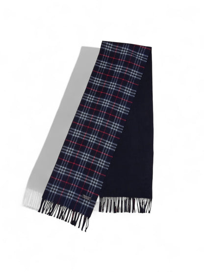 Écharpe Burberry Bleu Marine Cachemire Réversible Nova Check 203 Cm Long