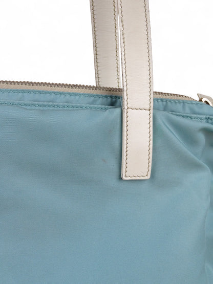 Prada Sac Porté Épaule Toile Turquoise