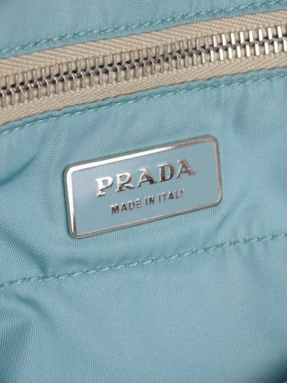 Prada Sac Porté Épaule Toile Turquoise