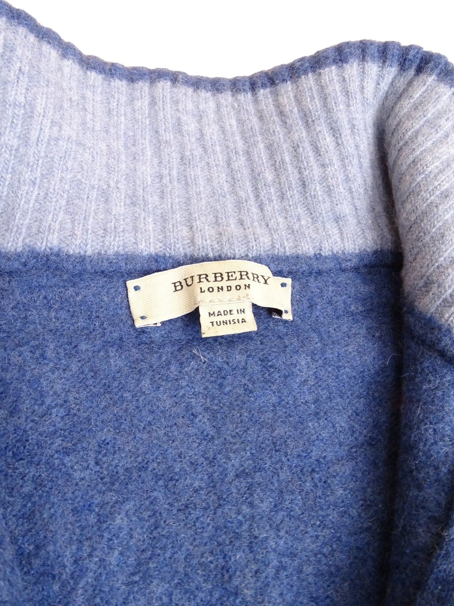 Burberry Pull Half Zip Col Montant Bleu Laine S Homme