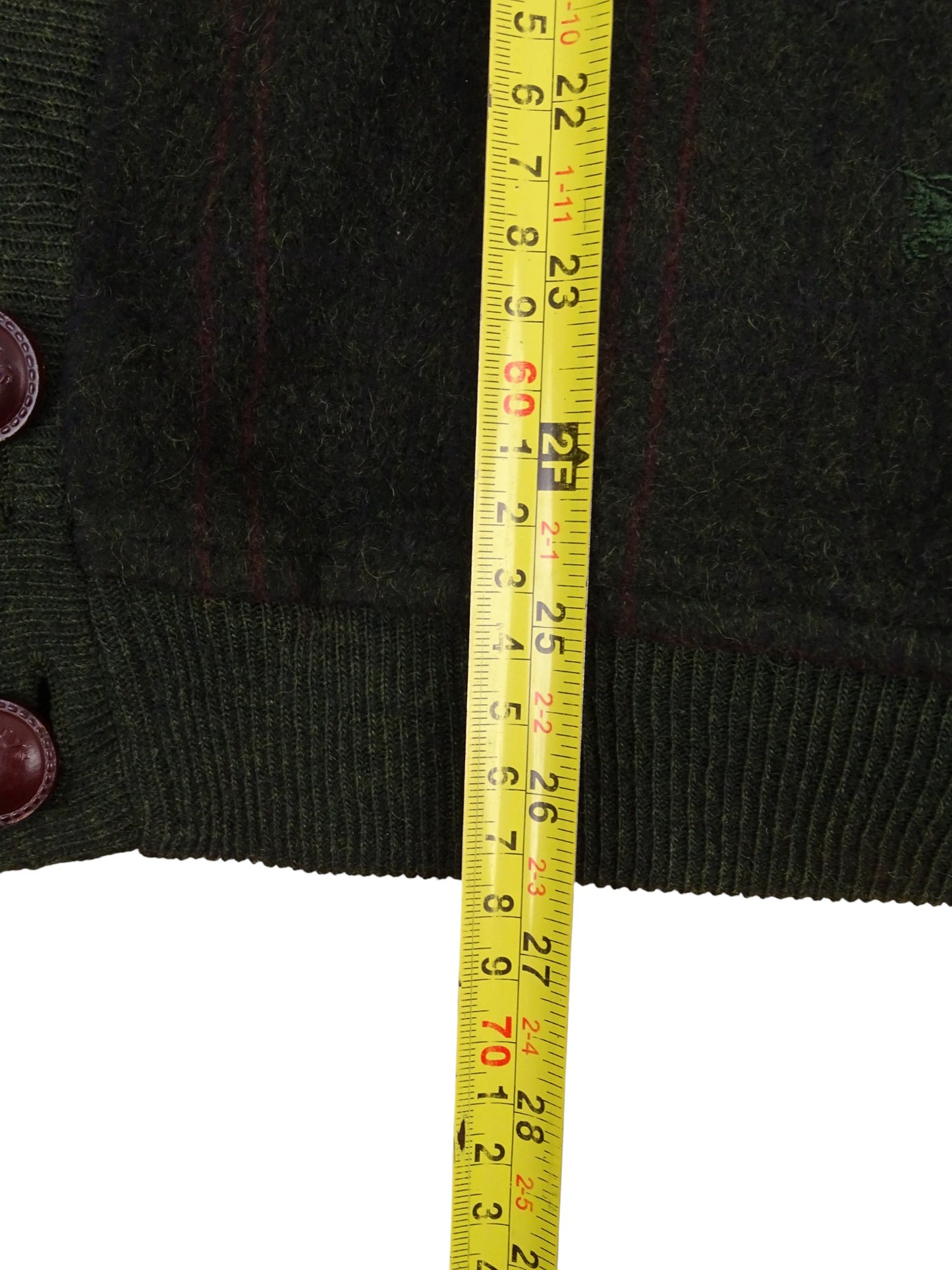 Burberry Cardigan Kaki Vert Écossais Laine XL Homme