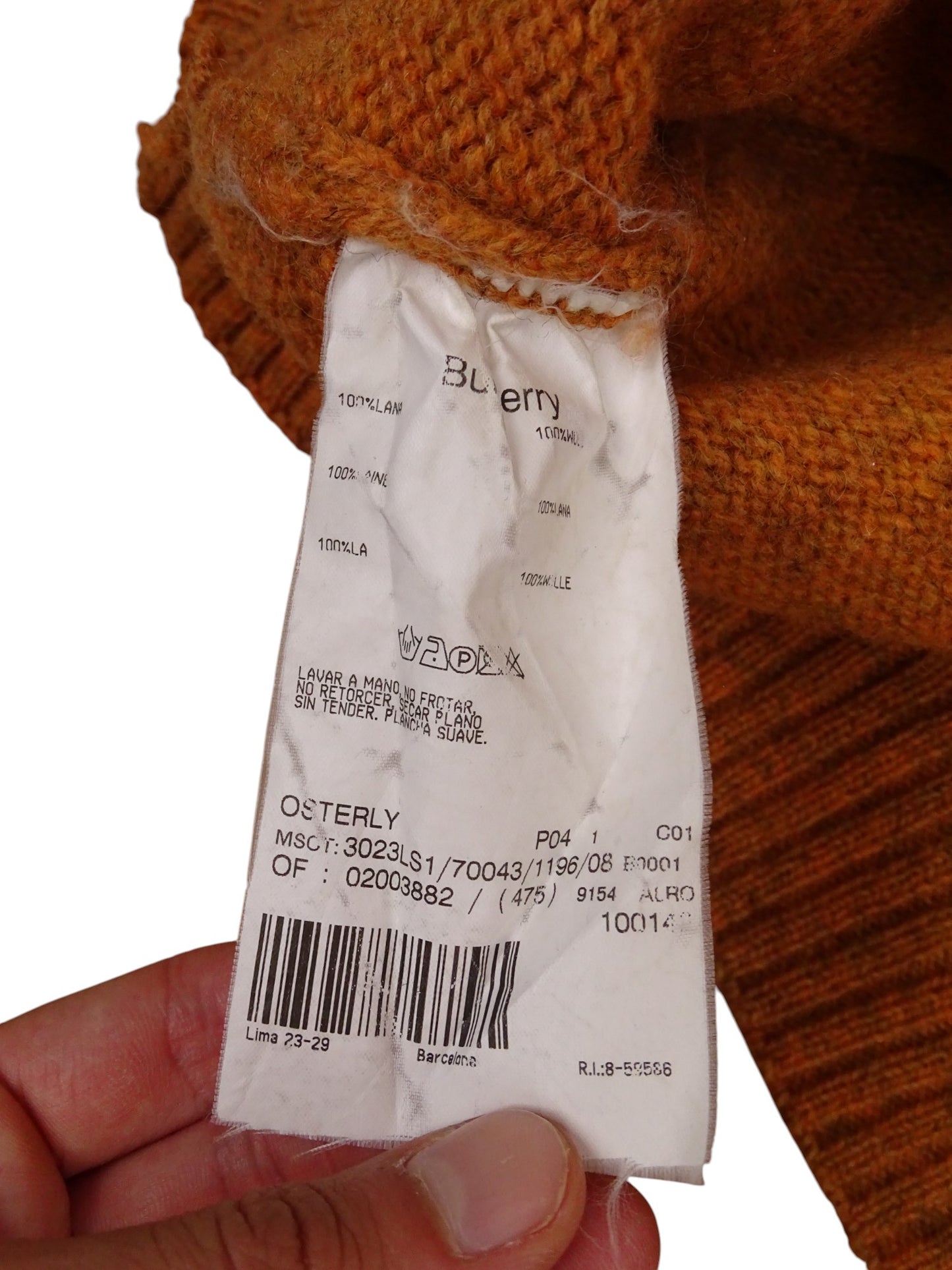 Burberry Pull Col Rond Orange XXL Homme 100% Laine