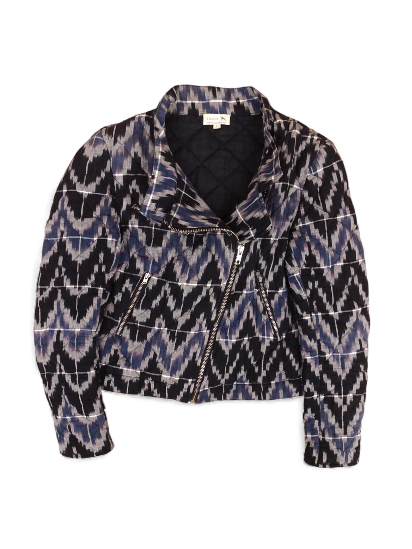Soeur Veste Coton Zippée Marine/Blanche À Motifs S Femme