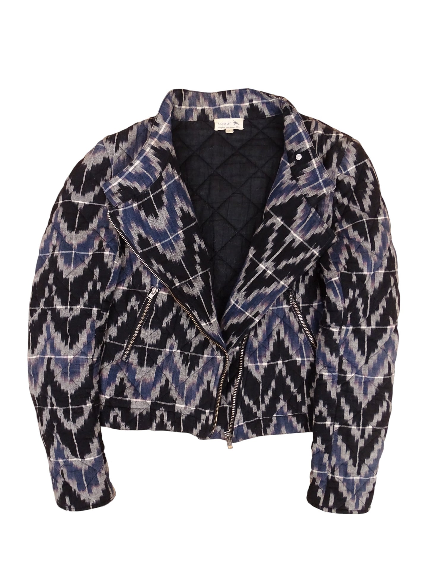 Soeur Veste Coton Zippée Marine/Blanche À Motifs S Femme