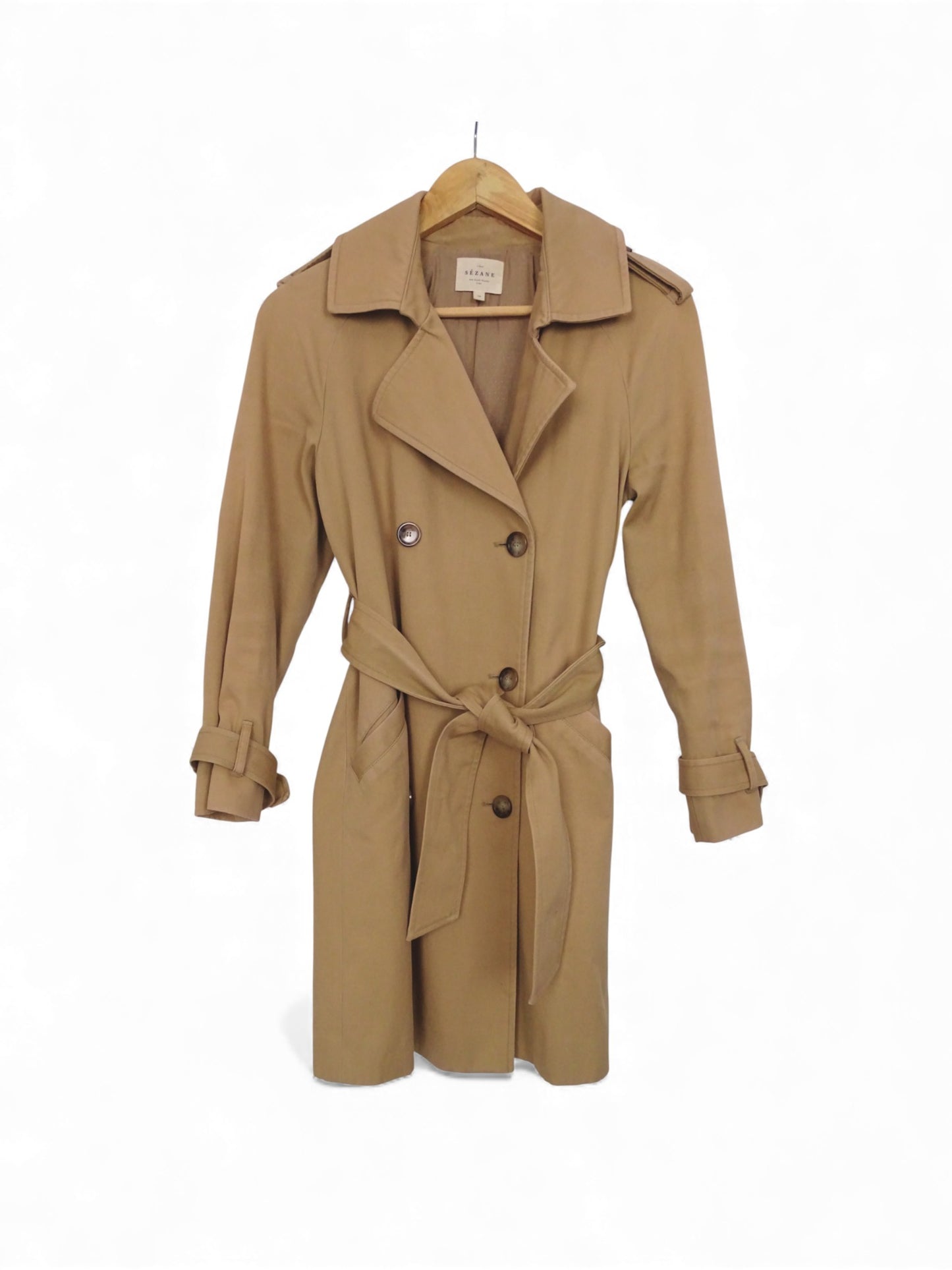 Sézane Trench Long Beige Avec Ceinture XS Femme