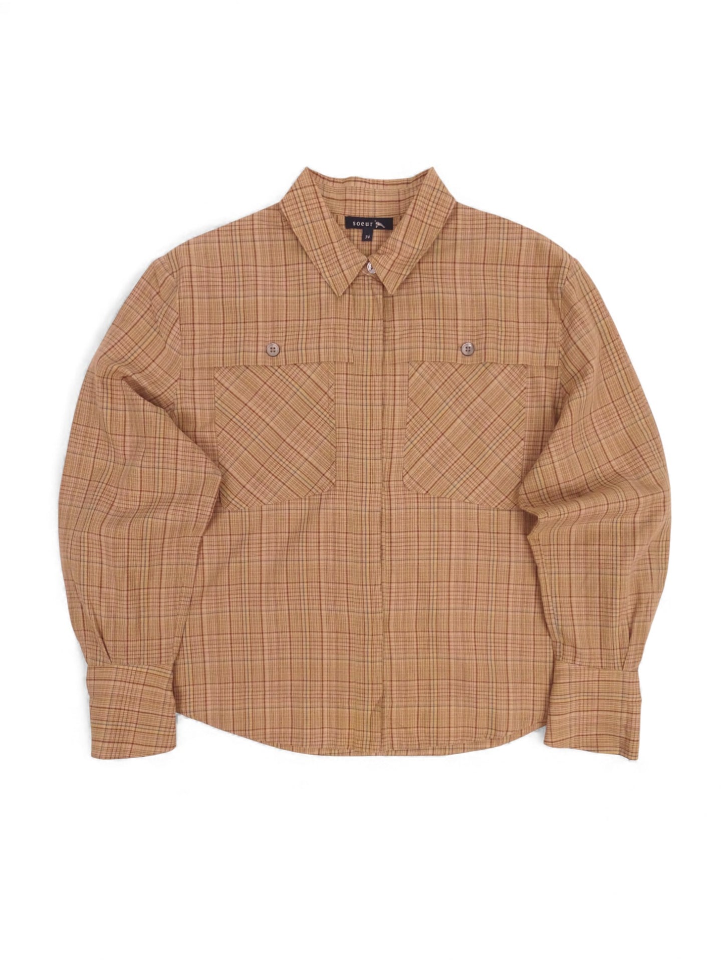 Soeur Chemise Modèle "Falaise" Carreaux Beige Marron XS Femme