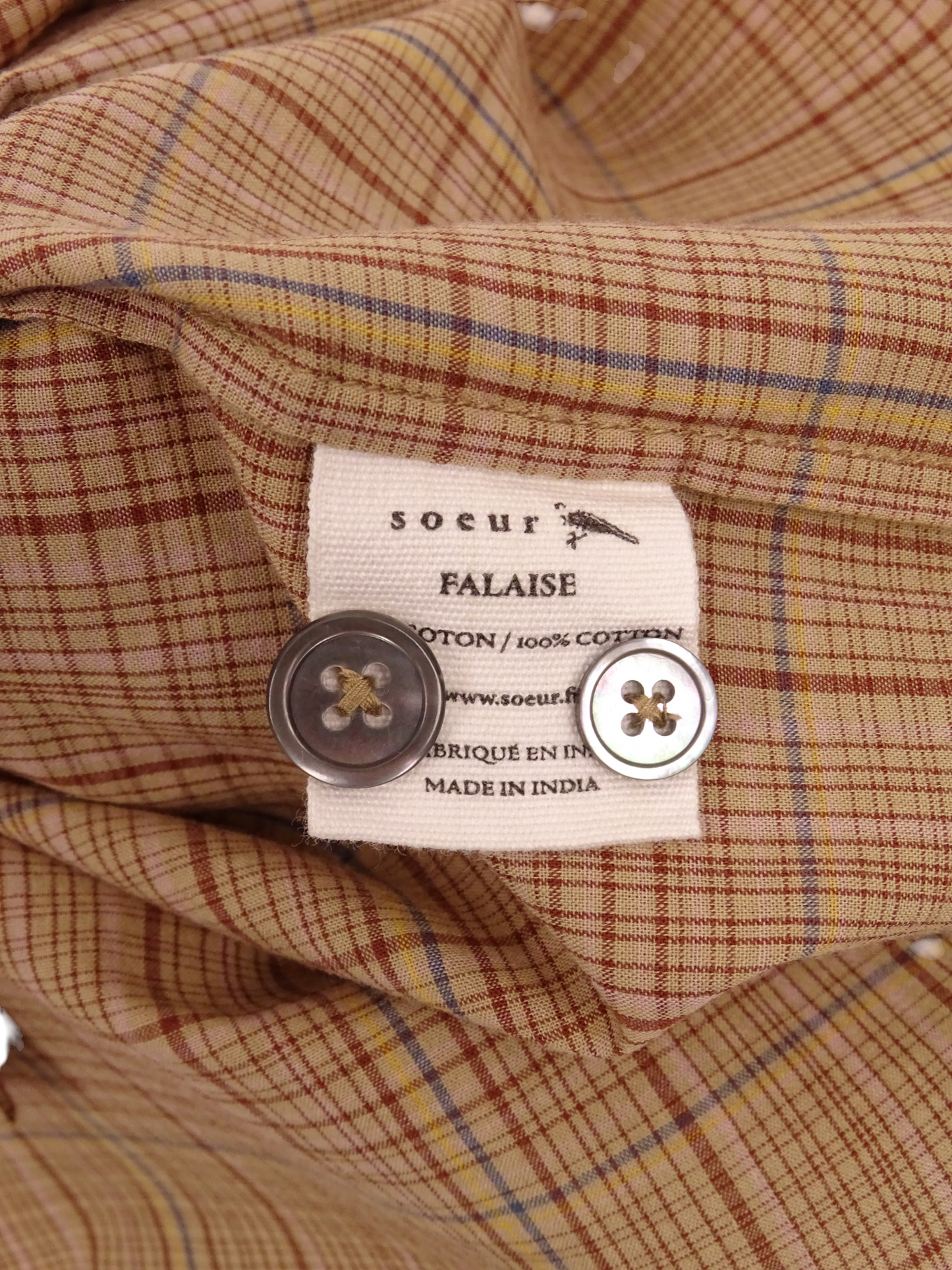 Soeur Chemise Modèle "Falaise" Carreaux Beige Marron XS Femme