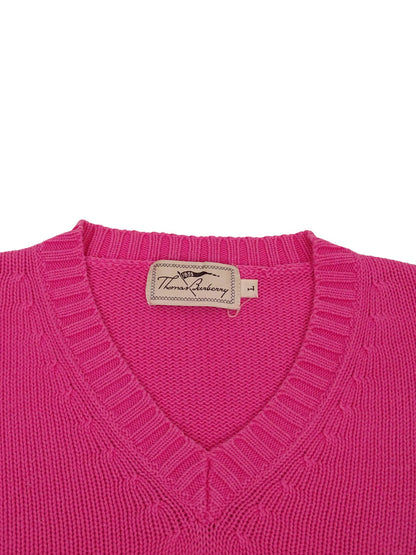 Burberry Pull Col V Rose Coton L Femme