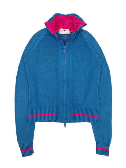 Pull Zippé Bleu Fuchsia 60% Coton XS Femme