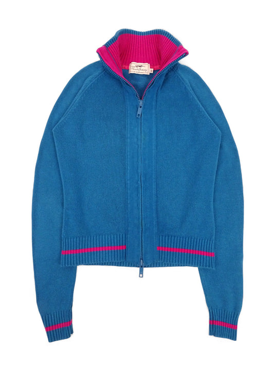 Pull Zippé Bleu Fuchsia 60% Coton XS Femme