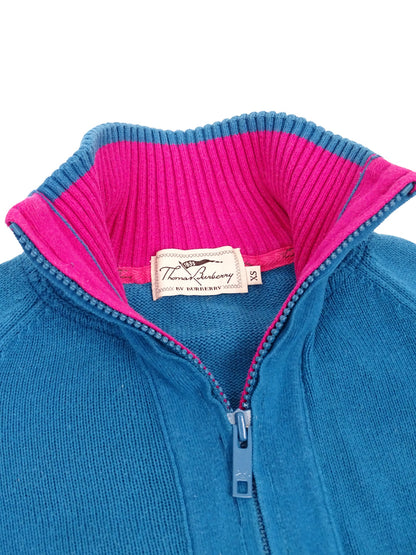 Pull Zippé Bleu Fuchsia 60% Coton XS Femme