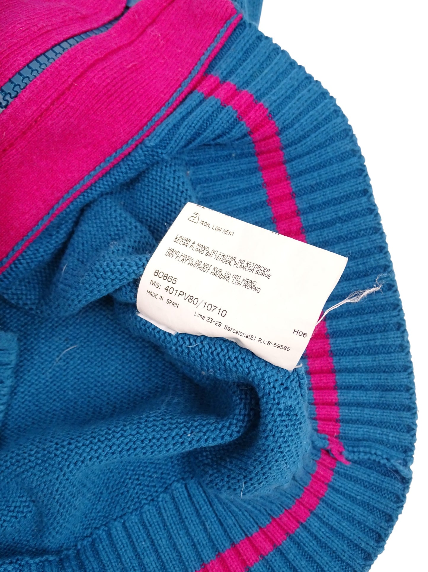 Pull Zippé Bleu Fuchsia 60% Coton XS Femme