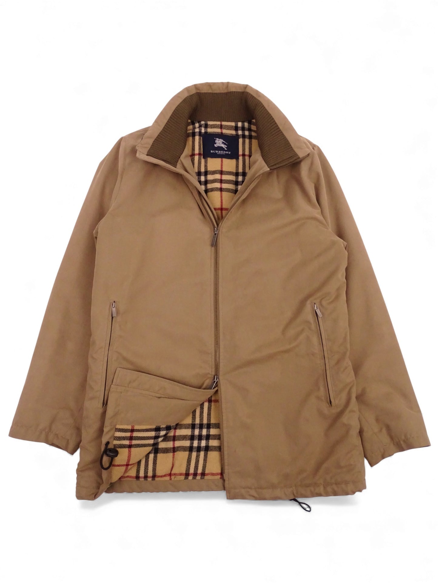 Burberry Manteau Harrington Mi-Long Beige Coton Intérieur Tartan Nova Check M Homme