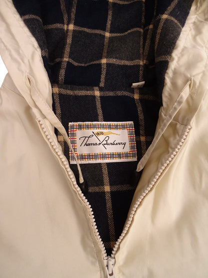 Burberry Manteau Zippé Crème Intérieur Tartan Écossais Gris S Femme