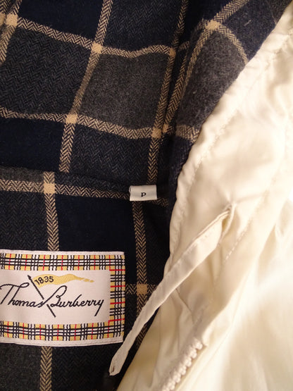 Burberry Manteau Zippé Crème Intérieur Tartan Écossais Gris S Femme