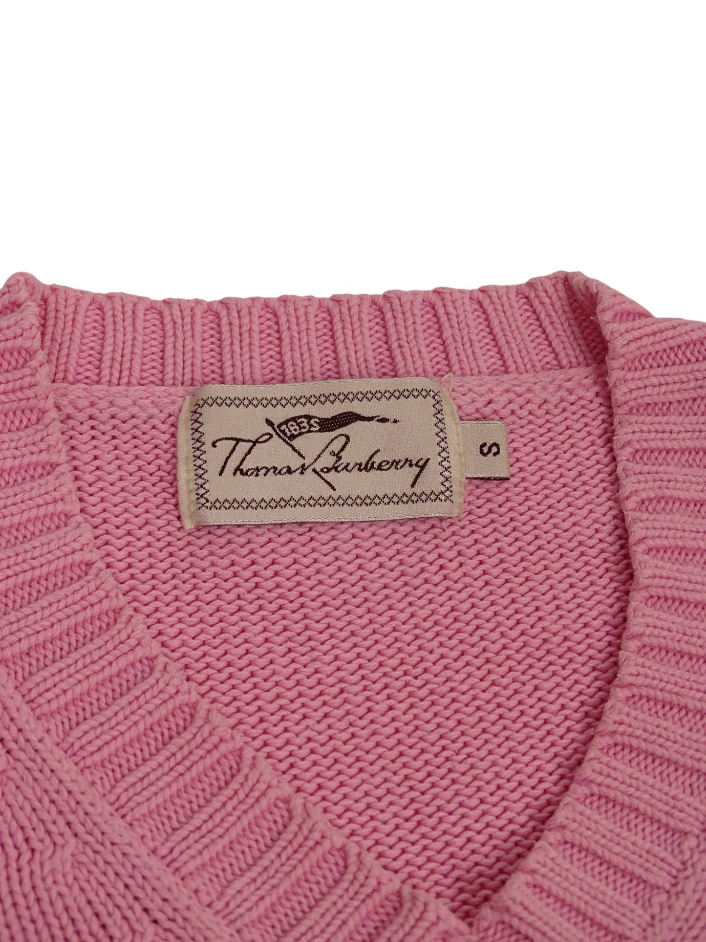 Burberry Pull Col V Rose Coton S Femme