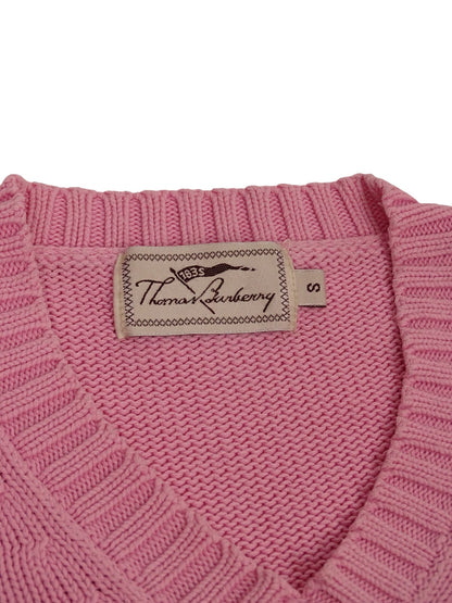 Burberry Pull Col V Rose Coton S Femme