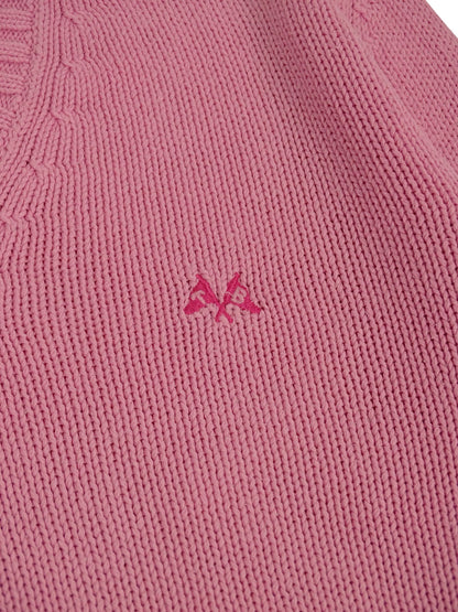 Burberry Pull Col V Rose Coton S Femme