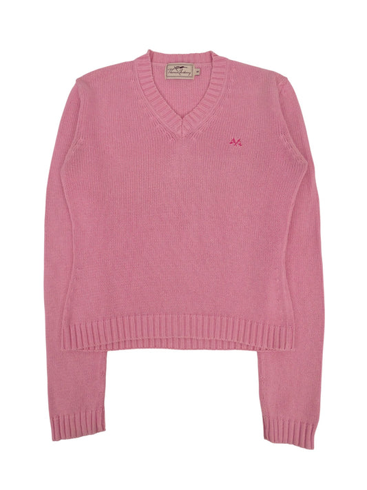 Burberry Pull Col V Rose Coton S Femme