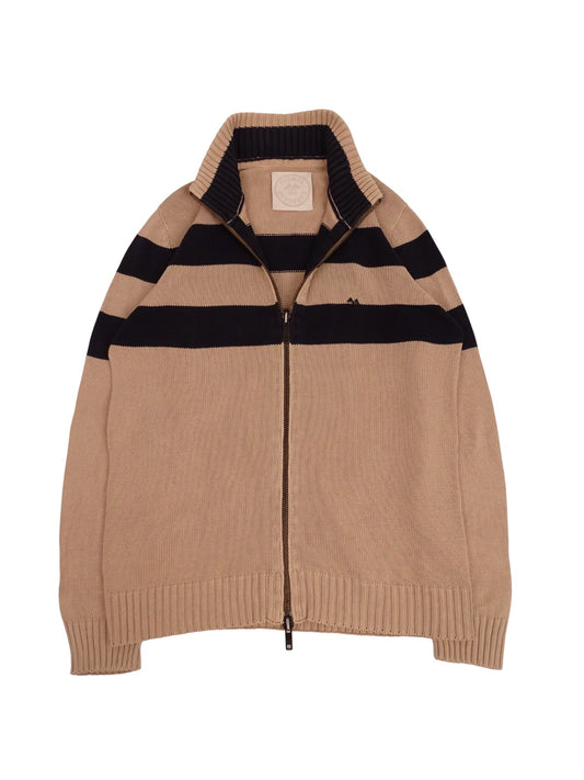 Burberry Gilet Rayé Bleu Marine & Beige Zippé Coton L Homme