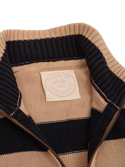 Burberry Gilet Rayé Bleu Marine & Beige Zippé Coton L Homme
