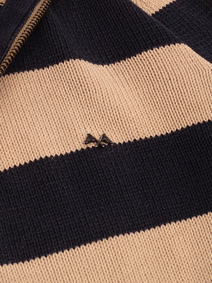 Burberry Gilet Rayé Bleu Marine & Beige Zippé Coton L Homme