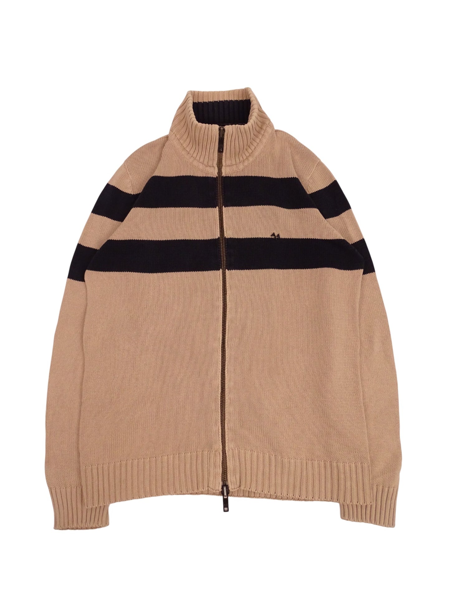 Burberry Gilet Rayé Bleu Marine & Beige Zippé Coton L Homme