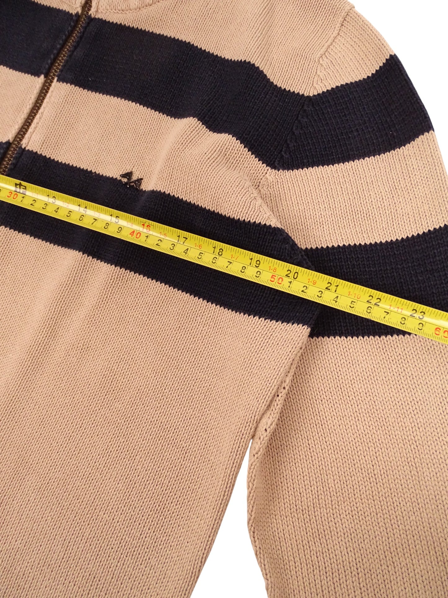 Burberry Gilet Rayé Bleu Marine & Beige Zippé Coton L Homme