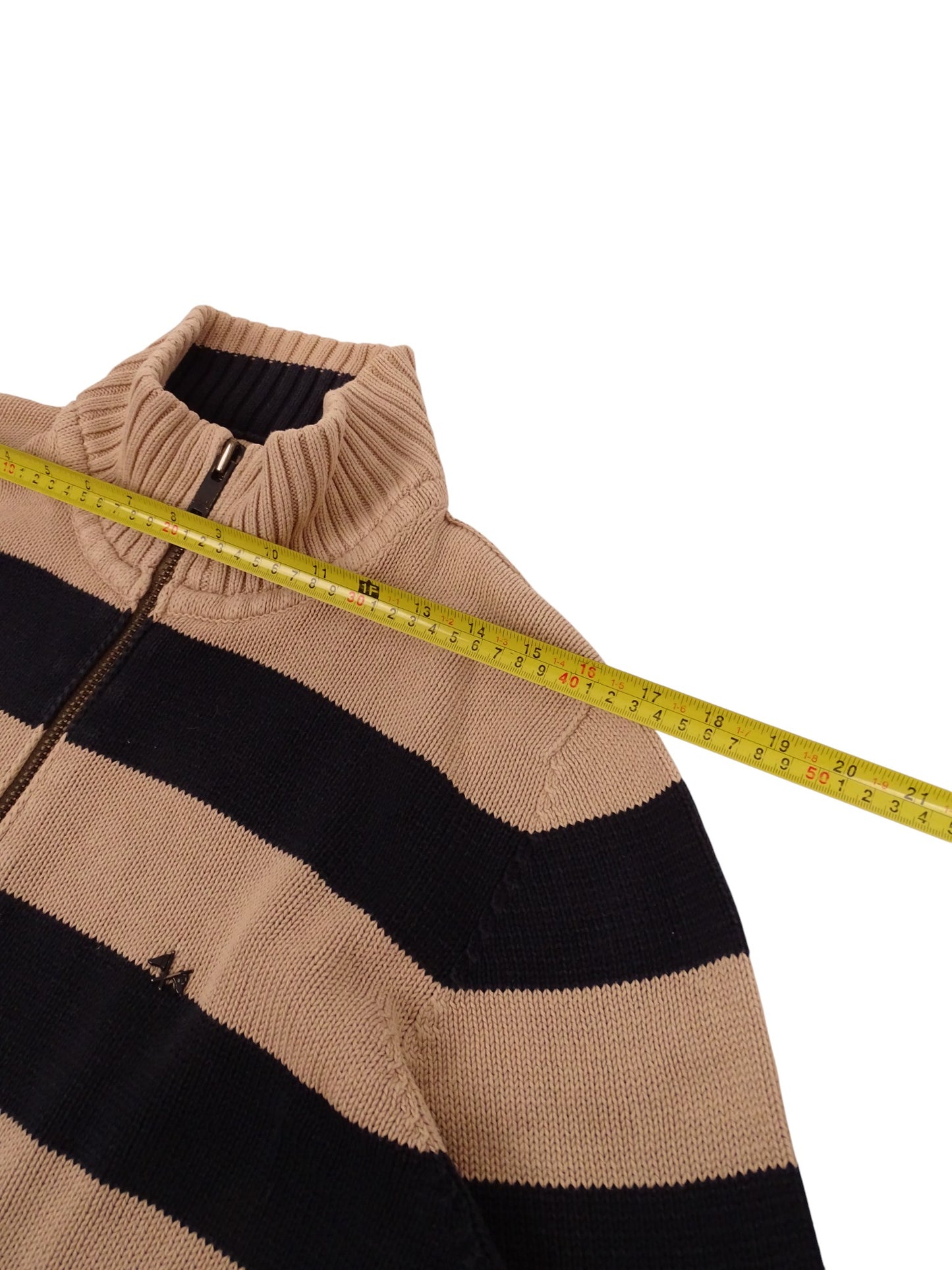 Burberry Gilet Rayé Bleu Marine & Beige Zippé Coton L Homme