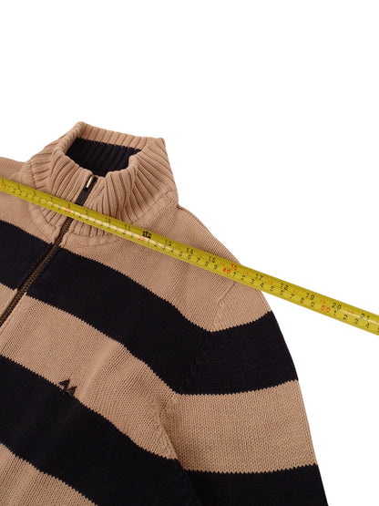 Burberry Gilet Rayé Bleu Marine & Beige Zippé Coton L Homme