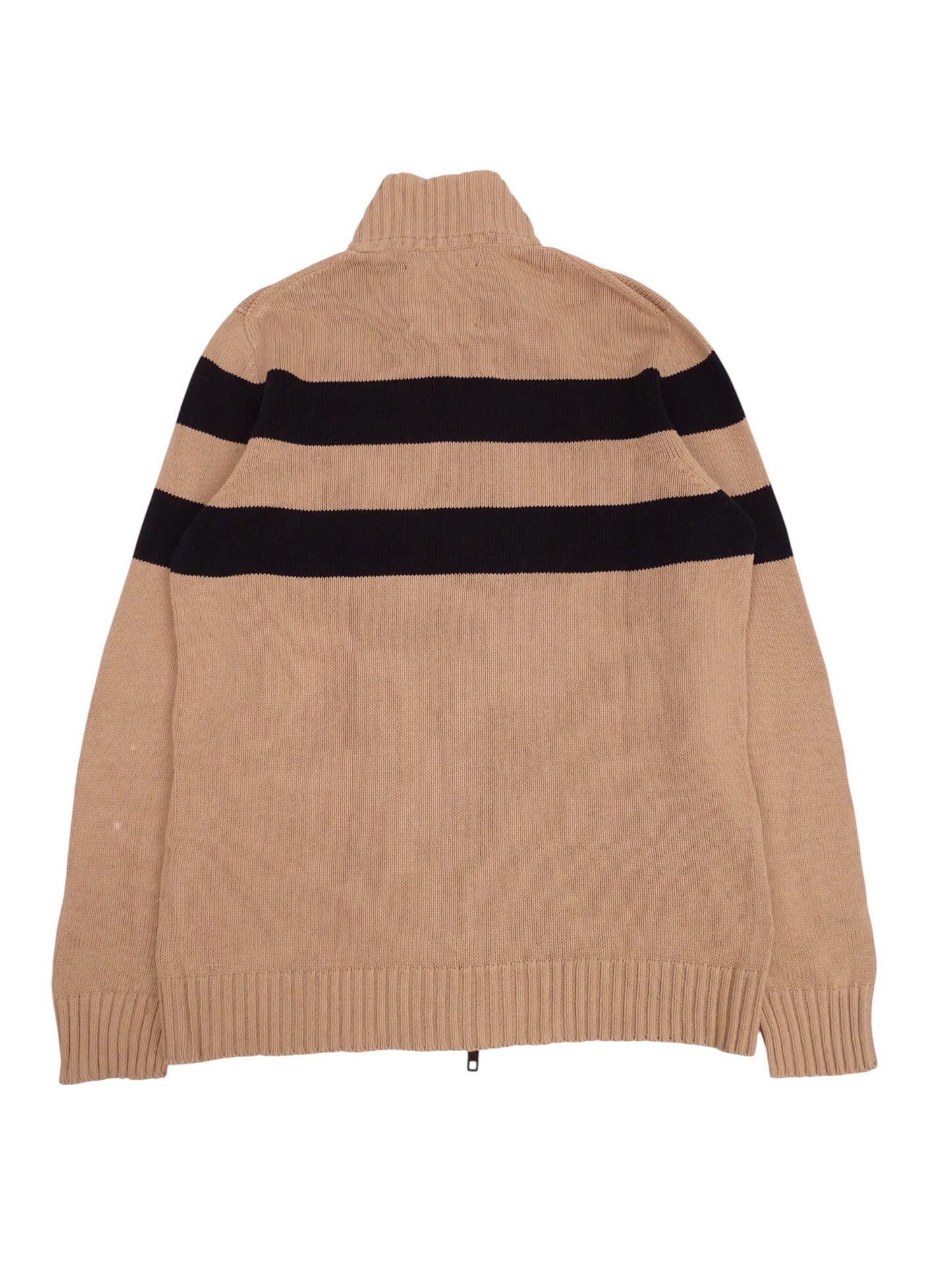 Burberry Gilet Rayé Bleu Marine & Beige Zippé Coton L Homme