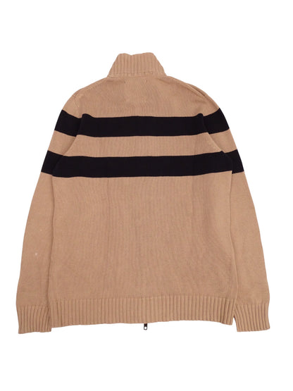 Burberry Gilet Rayé Bleu Marine & Beige Zippé Coton L Homme