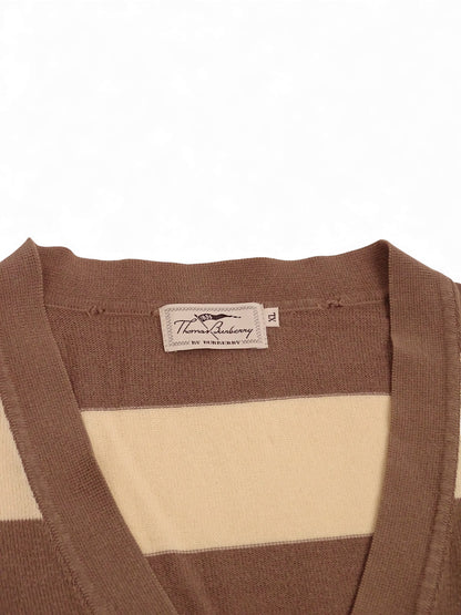 Burberry Cardigan Rayé Beige Et Marron Coton XL Homme