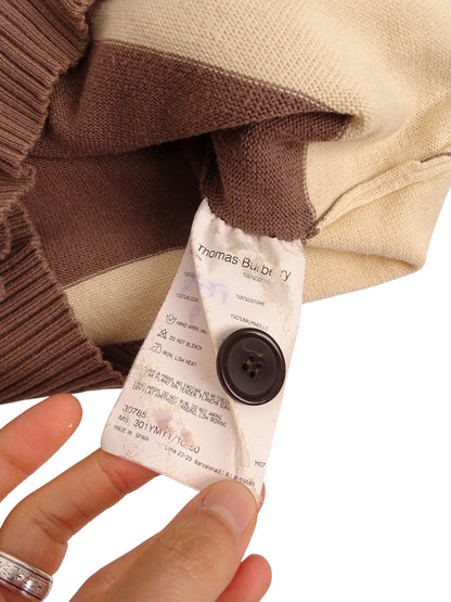 Burberry Cardigan Rayé Beige Et Marron Coton XL Homme