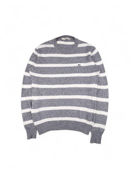 Pull Burberry Col Rond Rayé Gris Blanc S Homme