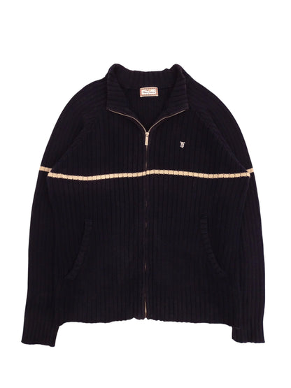 Burberry Sweat Zippé Bleu Marine 60% Coton Full Zip L Homme