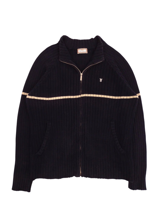 Burberry Sweat Zippé Bleu Marine 60% Coton Full Zip L Homme