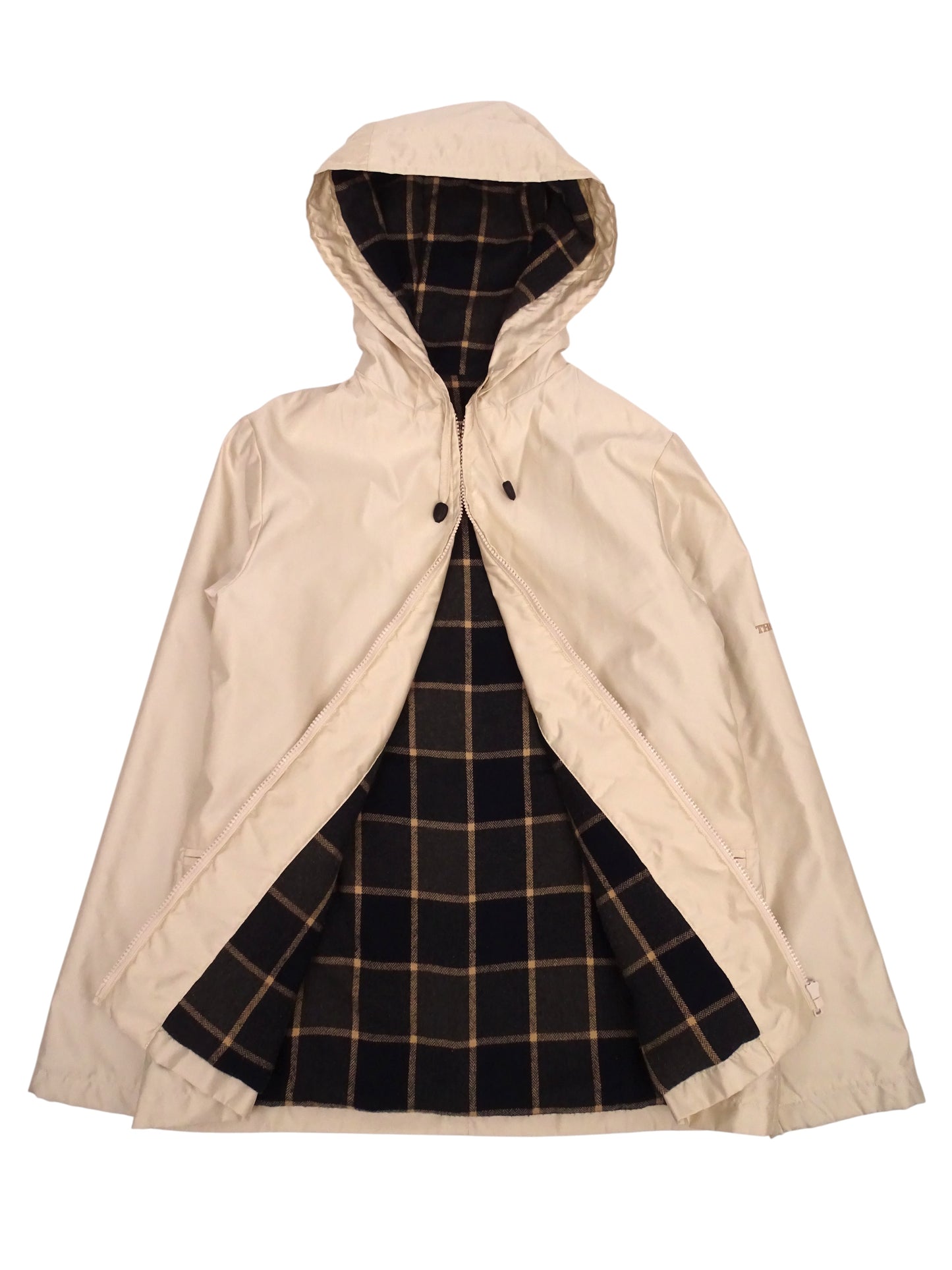 Burberry Manteau Zippé Crème Intérieur Tartan Écossais Gris S Femme