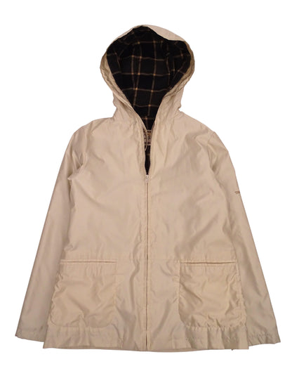 Burberry Manteau Zippé Crème Intérieur Tartan Écossais Gris S Femme